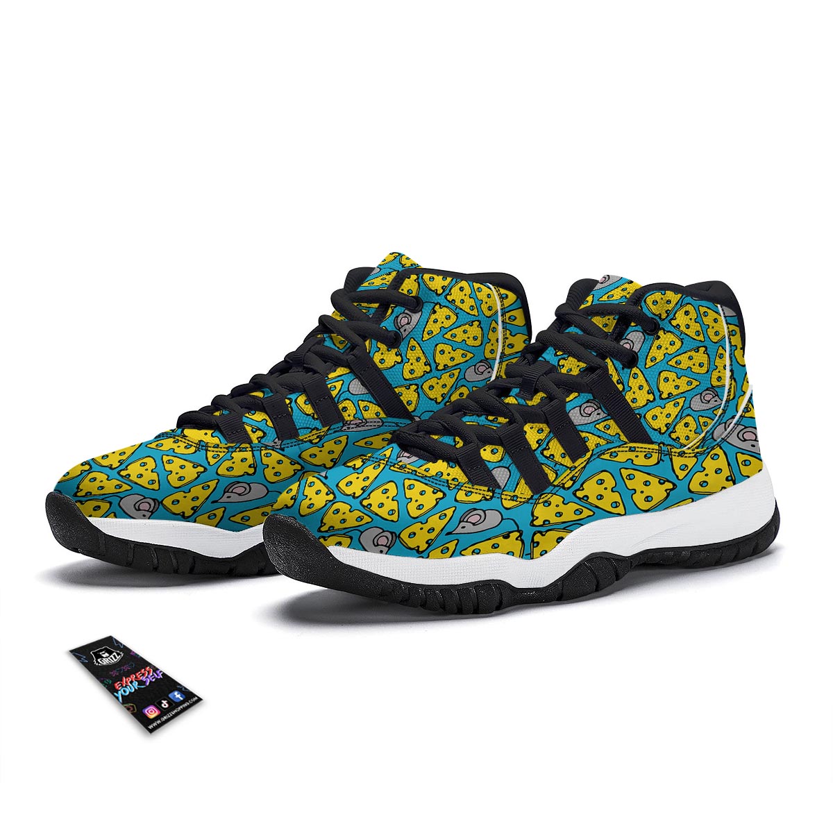 Cheese Mouse Pattern Print Black Bball Shoes-grizzshop