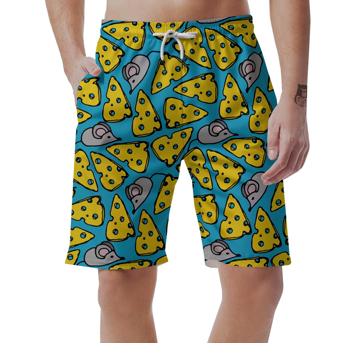 Cheese Mouse Pattern Print Men's Shorts-grizzshop