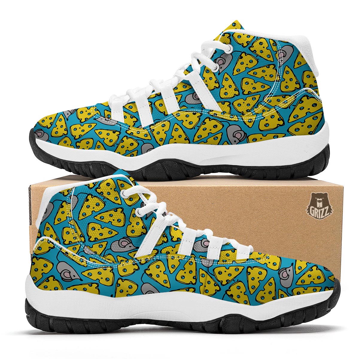 Cheese Mouse Pattern Print White Bball Shoes-grizzshop
