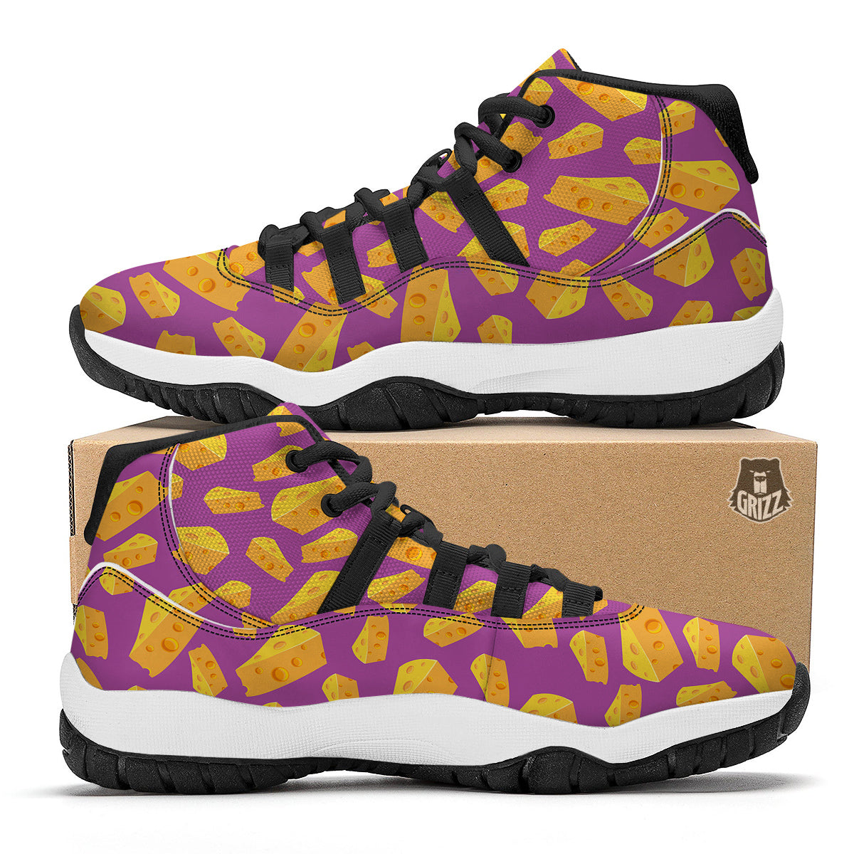 Cheese Pattern Print Black Bball Shoes-grizzshop