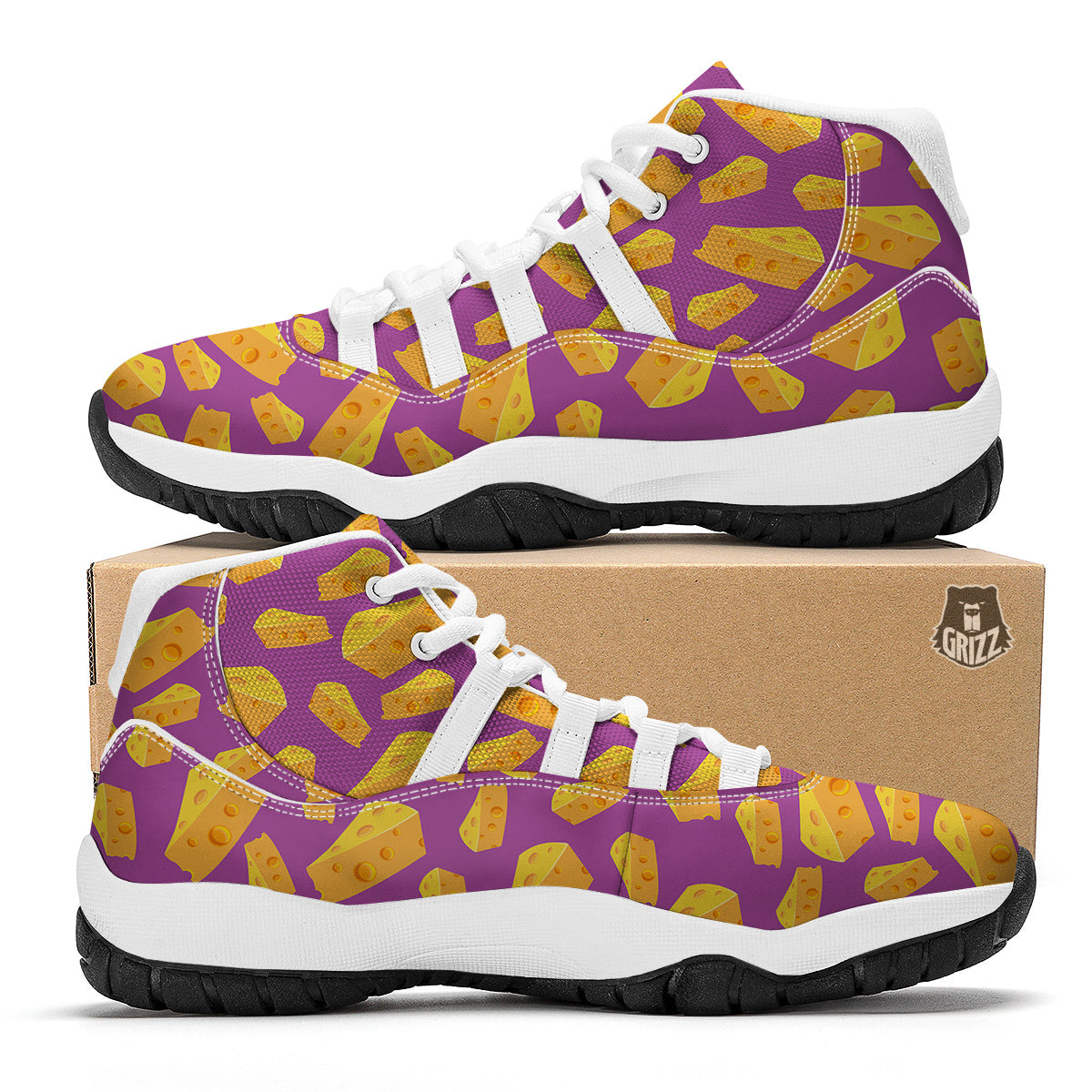Cheese Pattern Print White Bball Shoes-grizzshop