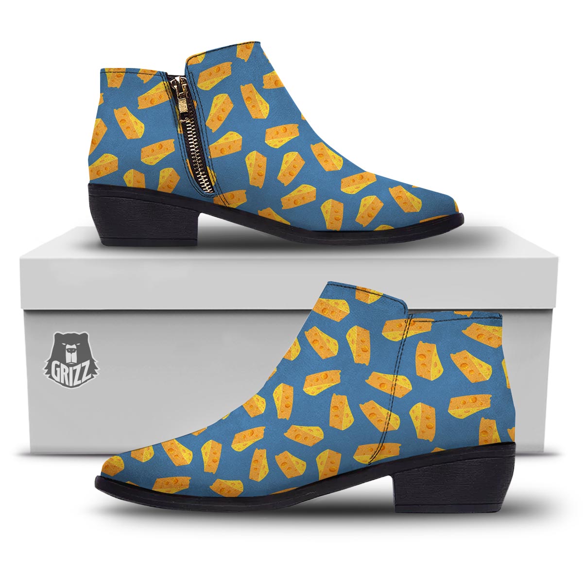 Cheese Slice Print Pattern Ankle Boots-grizzshop