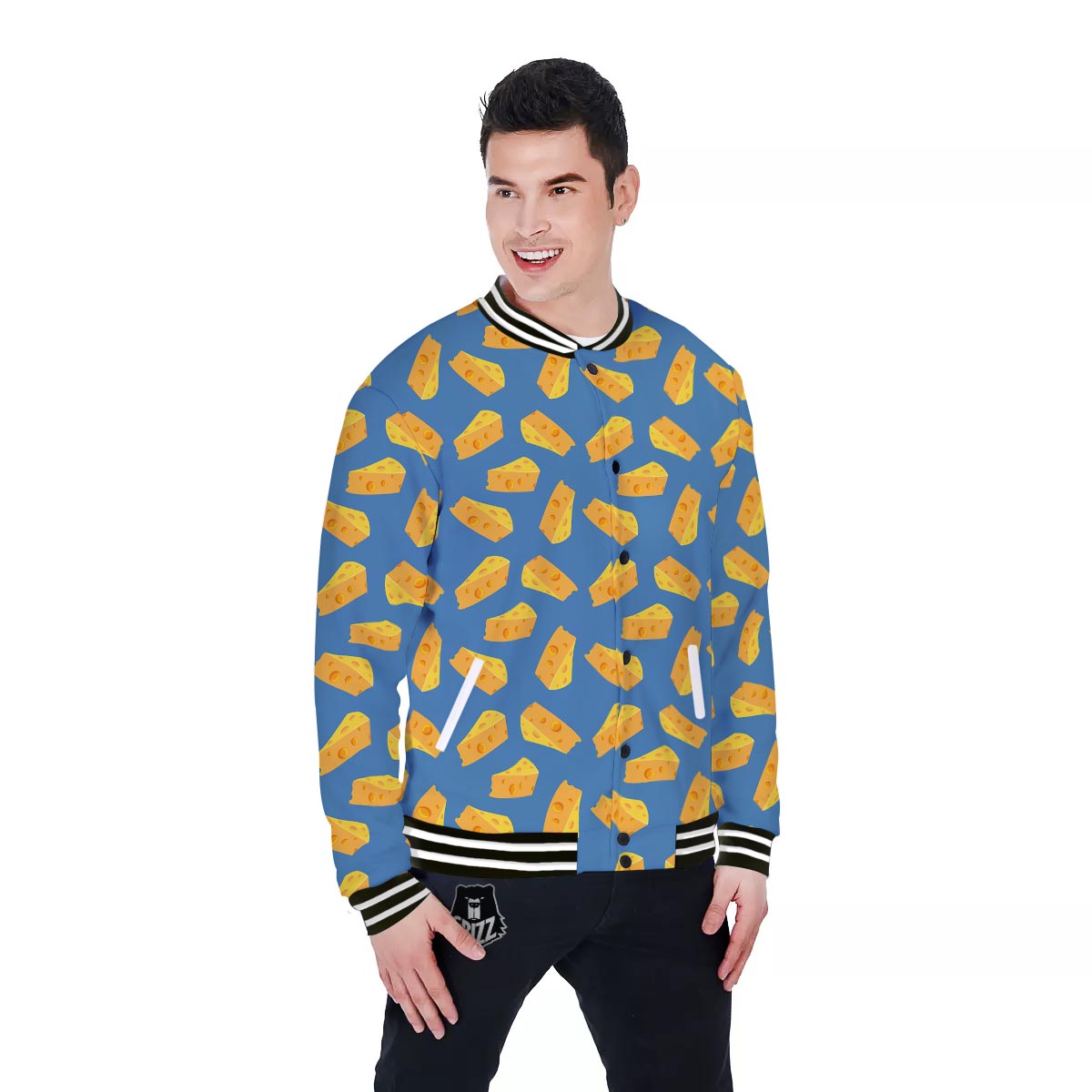 Cheese Slice Print Pattern Baseball Jacket-grizzshop