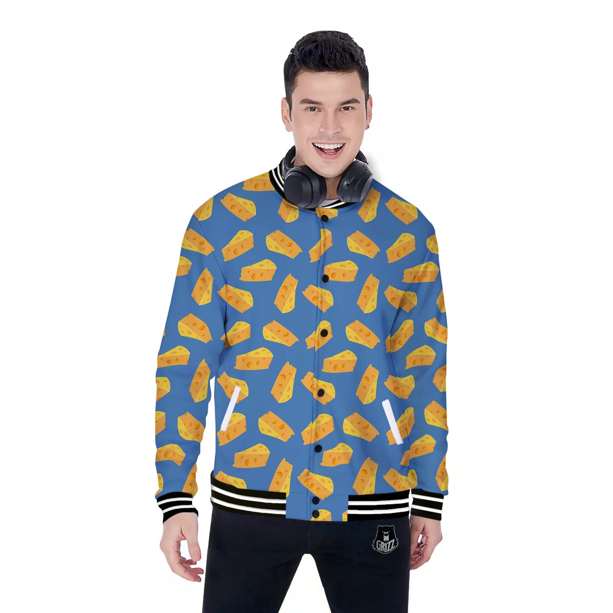 Cheese Slice Print Pattern Baseball Jacket-grizzshop