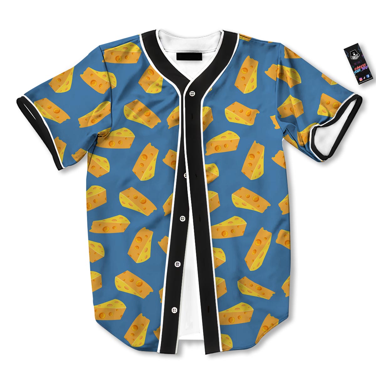Cheese Slice Print Pattern Baseball Jersey-grizzshop