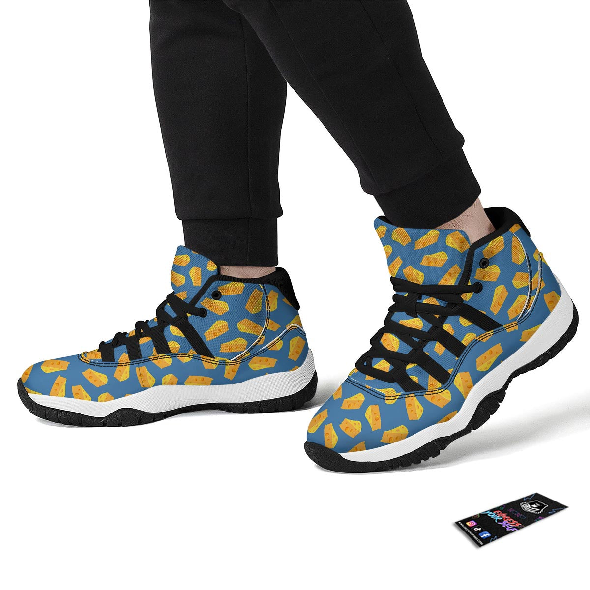 Cheese Slice Print Pattern Black Bball Shoes-grizzshop