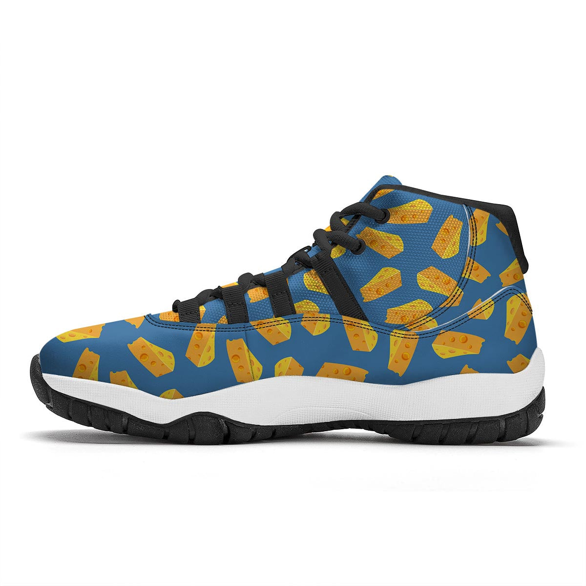Cheese Slice Print Pattern Black Bball Shoes-grizzshop