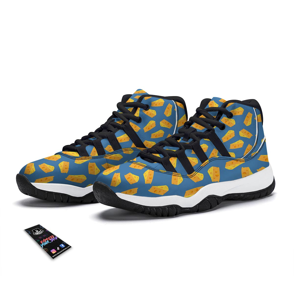 Cheese Slice Print Pattern Black Bball Shoes-grizzshop