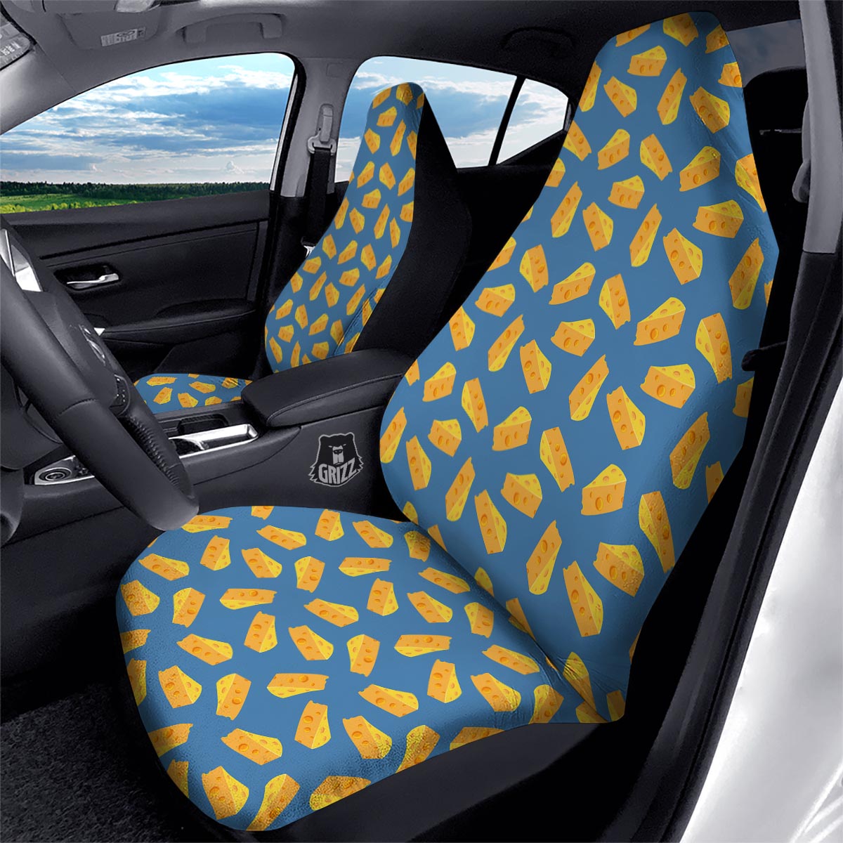 Cheese Slice Print Pattern Car Seat Covers-grizzshop
