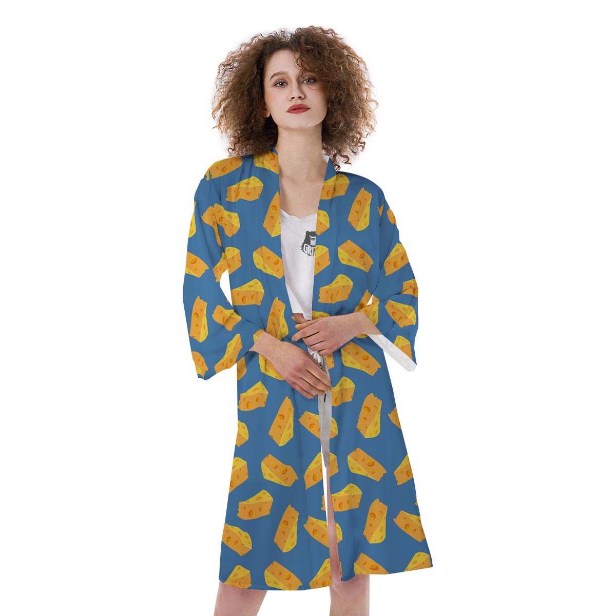 Cheese Slice Print Pattern Kimono-grizzshop