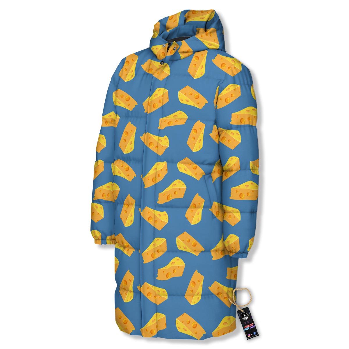 Cheese Slice Print Pattern Long Down Jacket-grizzshop