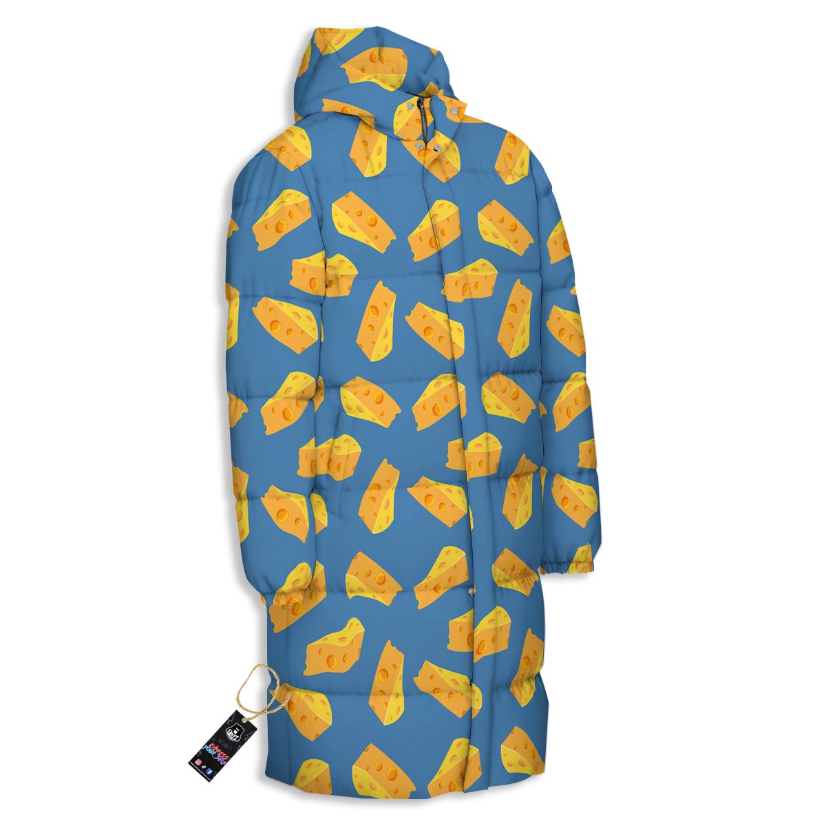 Cheese Slice Print Pattern Long Down Jacket-grizzshop