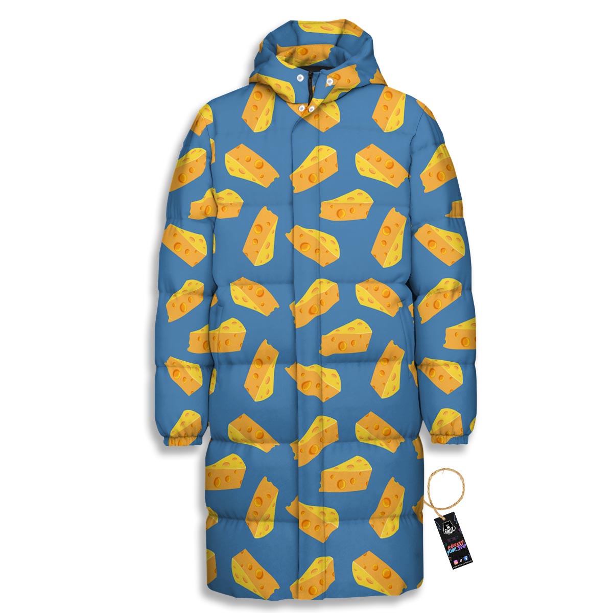 Cheese Slice Print Pattern Long Down Jacket-grizzshop
