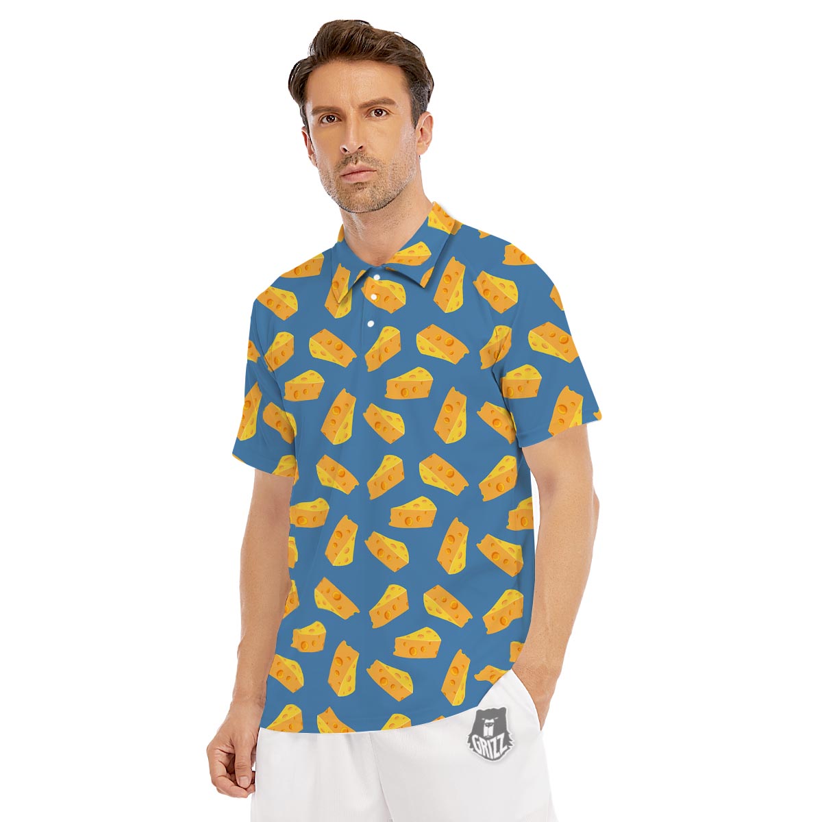 Cheese Slice Print Pattern Men's Golf Shirts-grizzshop
