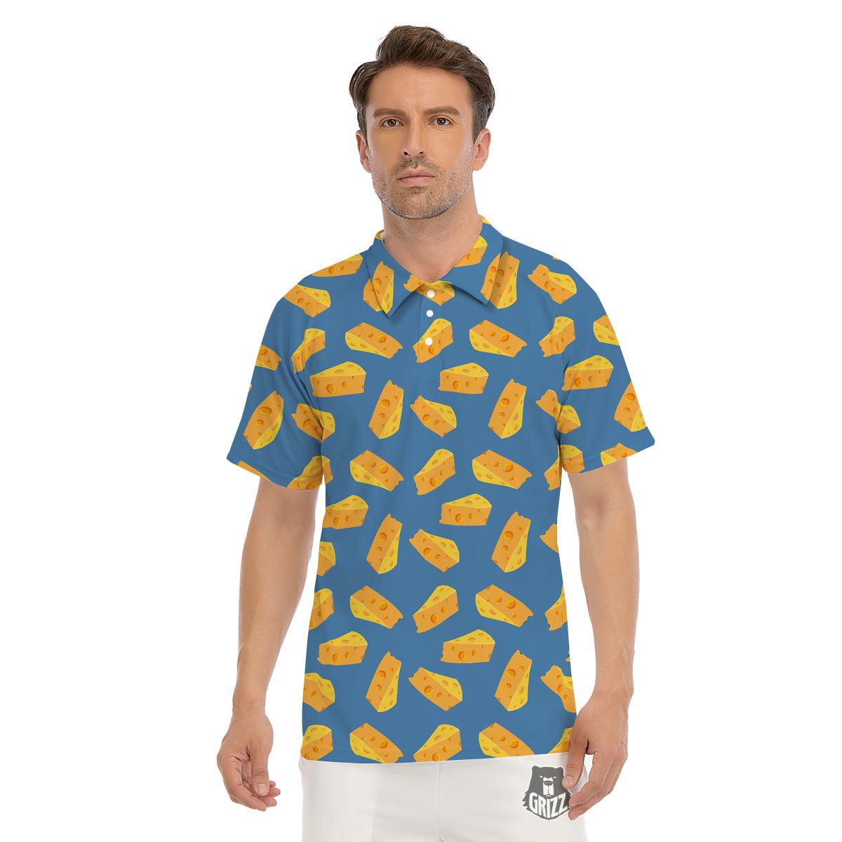 Cheese Slice Print Pattern Men's Golf Shirts-grizzshop