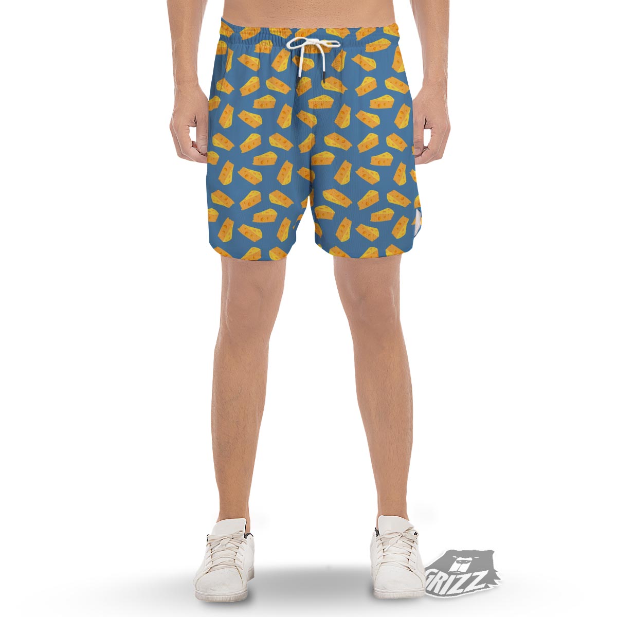 Cheese Slice Print Pattern Men's Gym Shorts-grizzshop