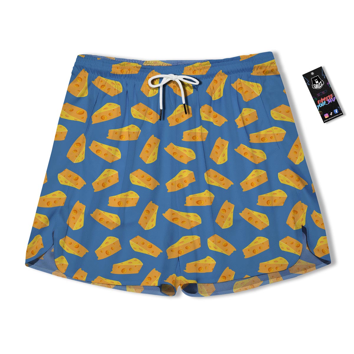 Cheese Slice Print Pattern Men's Running Shorts-grizzshop