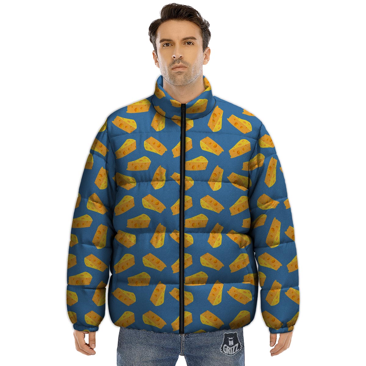 Cheese Slice Print Pattern Puffer Jacket-grizzshop