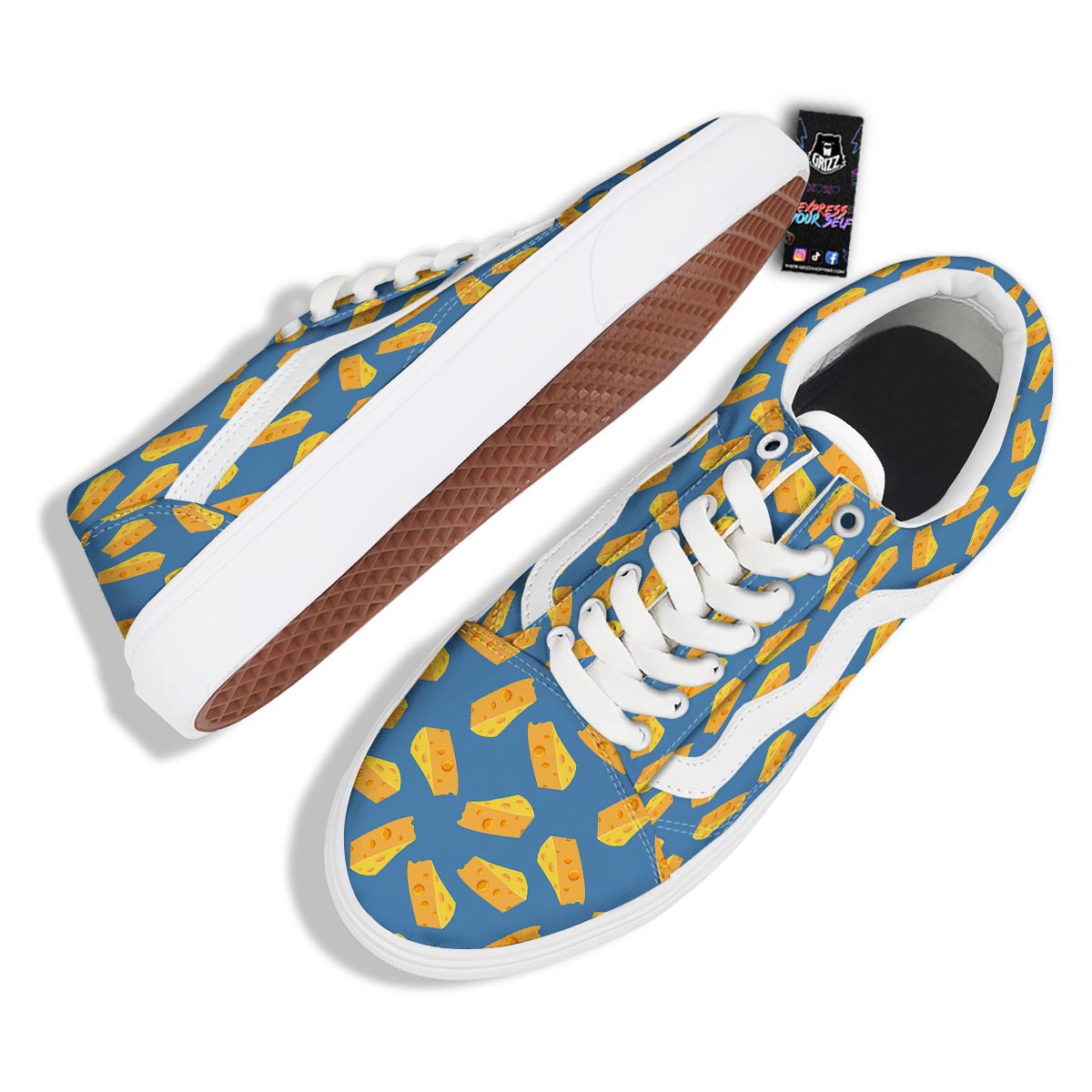Cheese Slice Print Pattern Skate Shoes-grizzshop