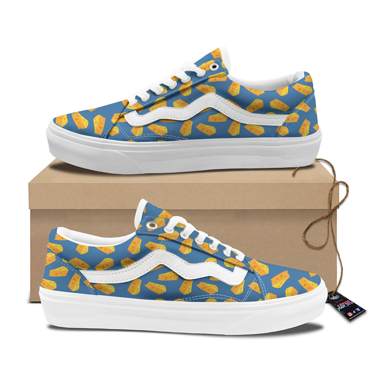 Cheese Slice Print Pattern Skate Shoes-grizzshop