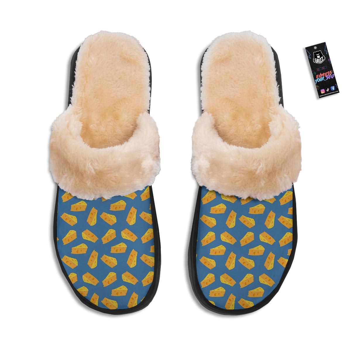 Cheese Slice Print Pattern Slippers-grizzshop