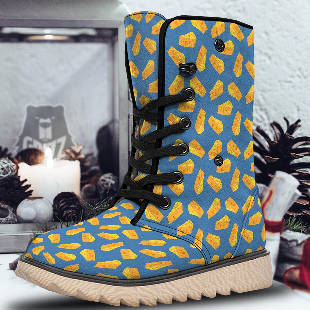 Cheese Slice Print Pattern Snow Boots-grizzshop