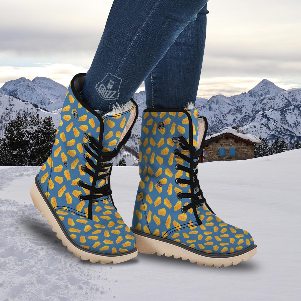 Cheese Slice Print Pattern Snow Boots-grizzshop
