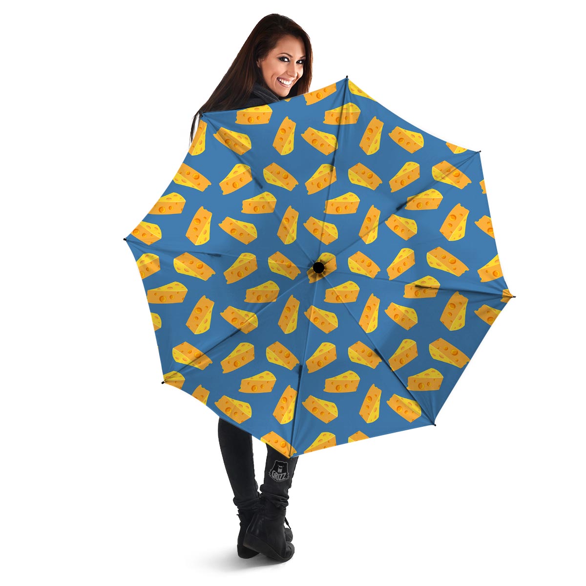 Cheese Slice Print Pattern Umbrella-grizzshop