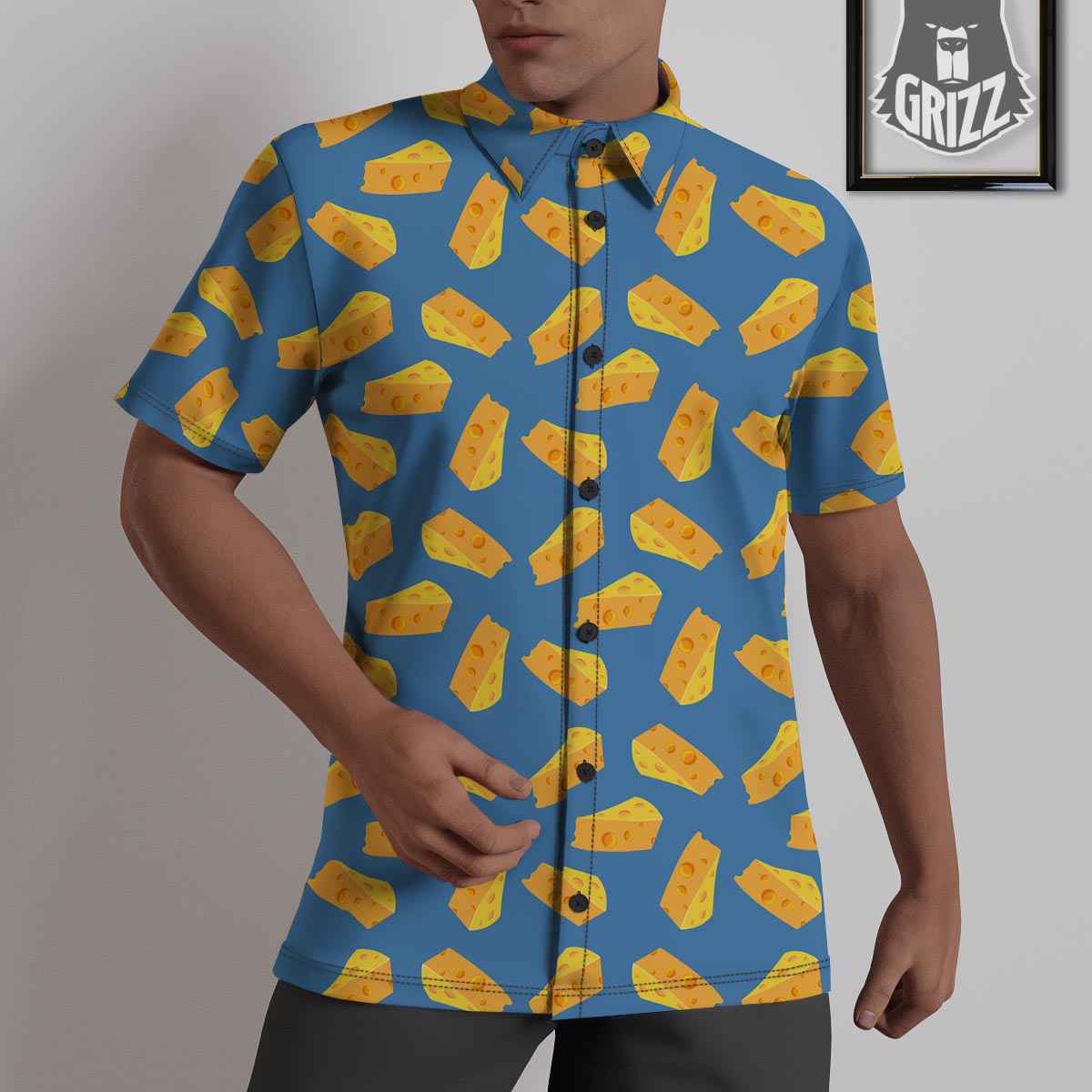 Cheese Slice Print Pattern Untucked Shirts-grizzshop