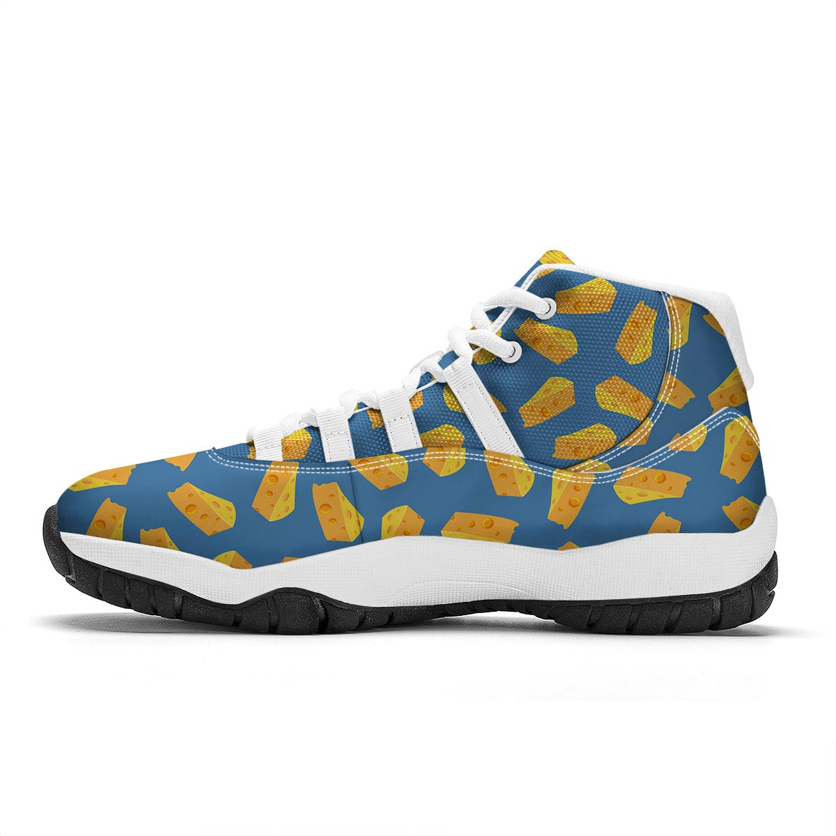 Cheese Slice Print Pattern White Bball Shoes-grizzshop