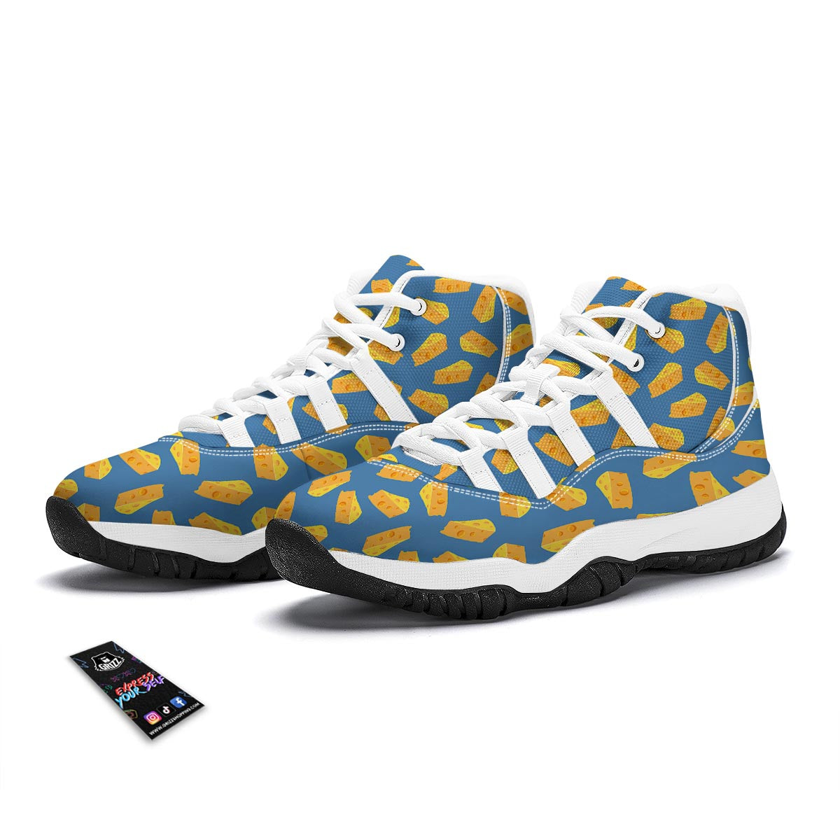 Cheese Slice Print Pattern White Bball Shoes-grizzshop