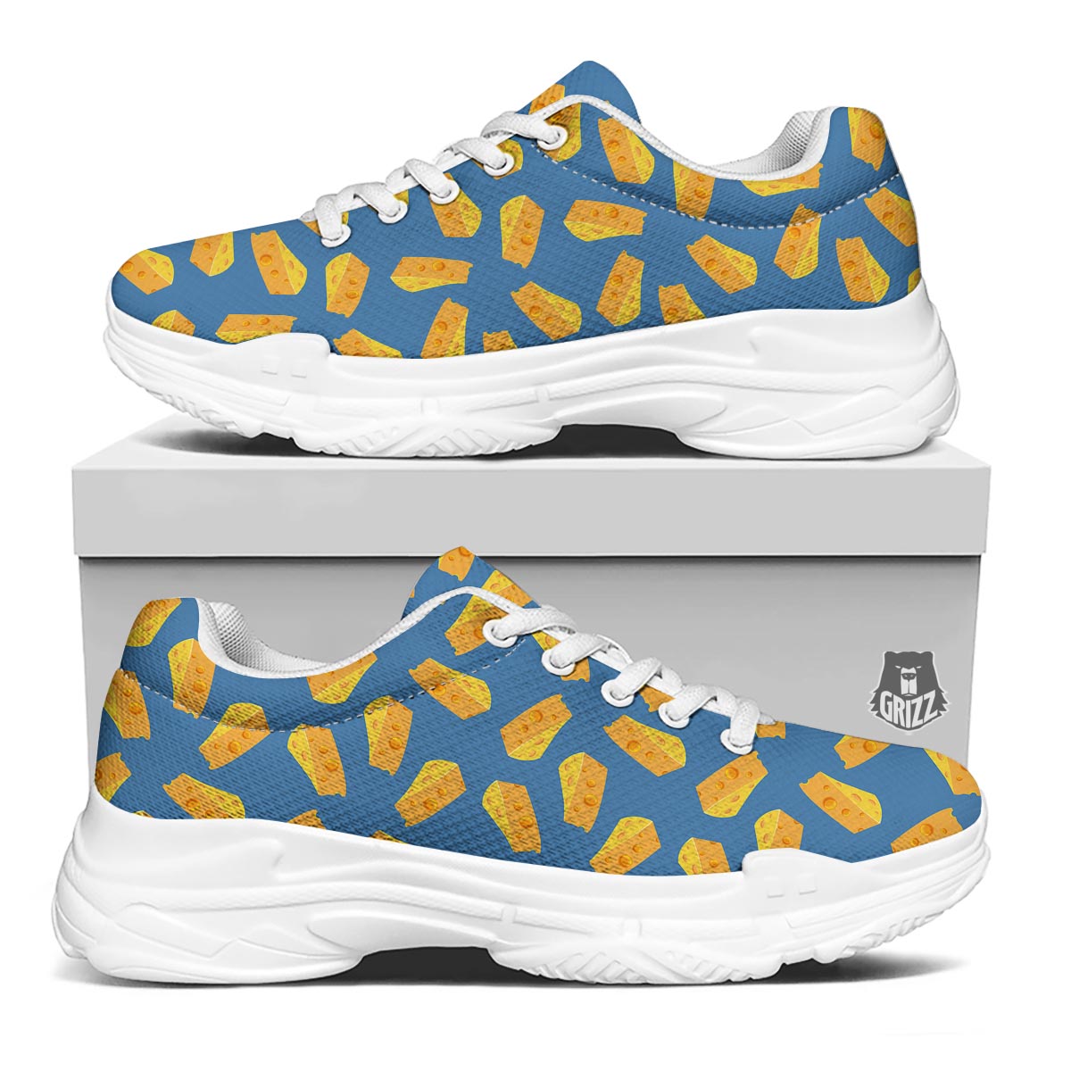Cheese Slice Print Pattern White Chunky Shoes-grizzshop