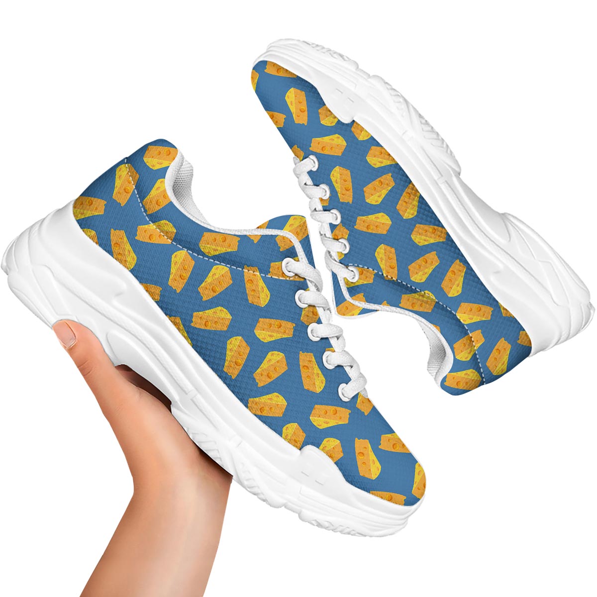 Cheese Slice Print Pattern White Chunky Shoes-grizzshop
