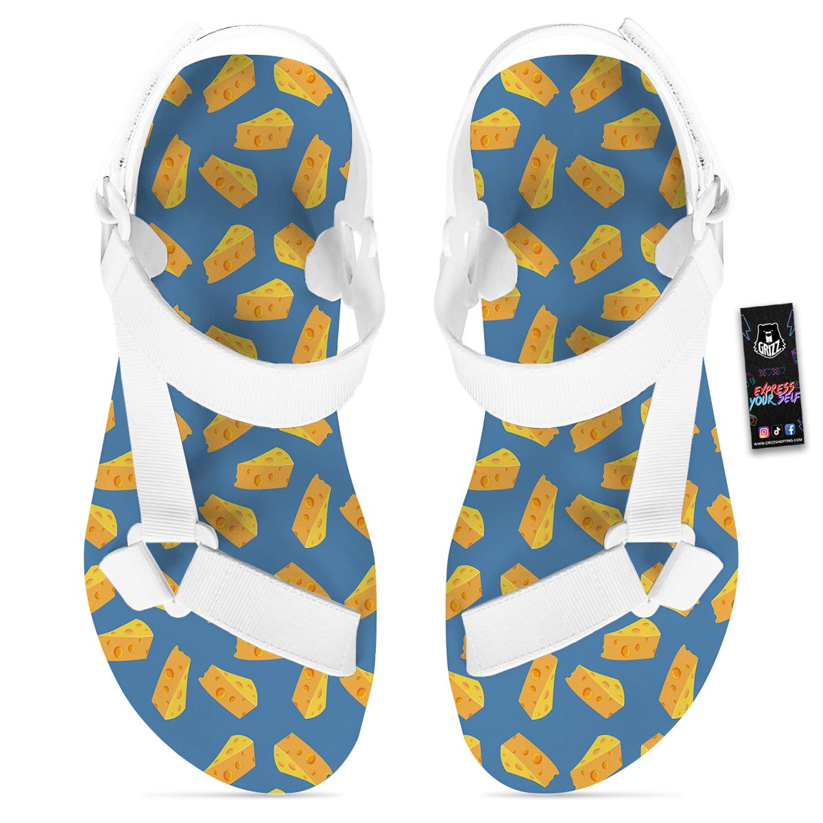 Cheese Slice Print Pattern White Open Toe Sandals-grizzshop