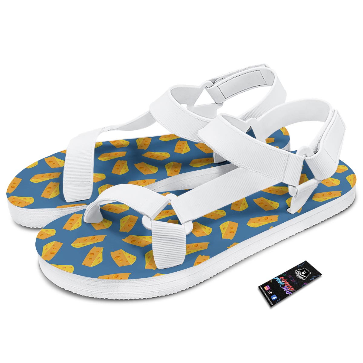 Cheese Slice Print Pattern White Open Toe Sandals-grizzshop