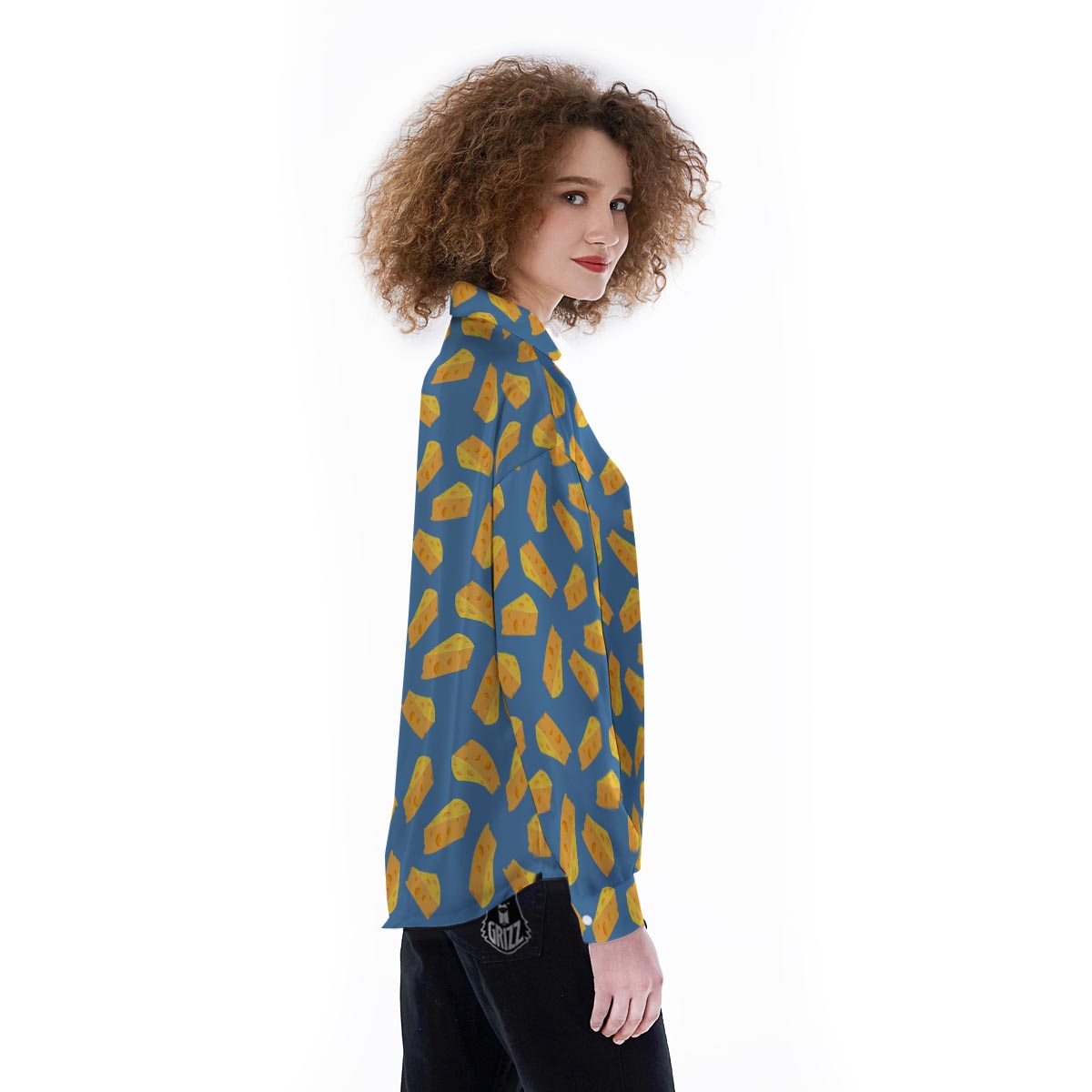 Cheese Slice Print Pattern Women's Long Sleeve Shirts-grizzshop
