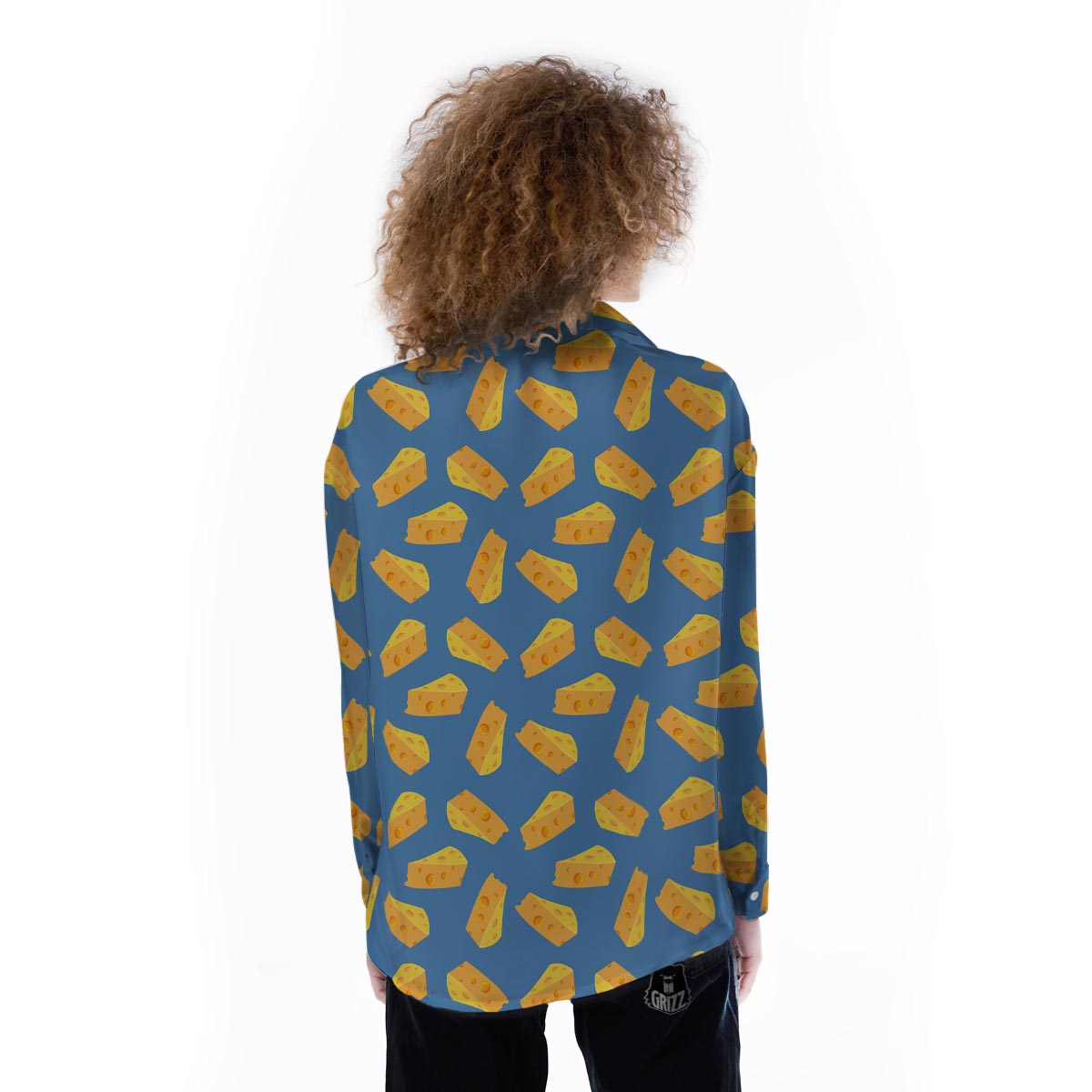 Cheese Slice Print Pattern Women's Long Sleeve Shirts-grizzshop