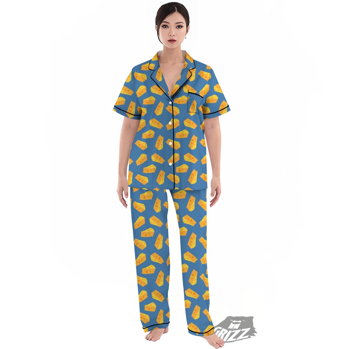 Cheese Slice Print Pattern Women's Pajamas Set-grizzshop