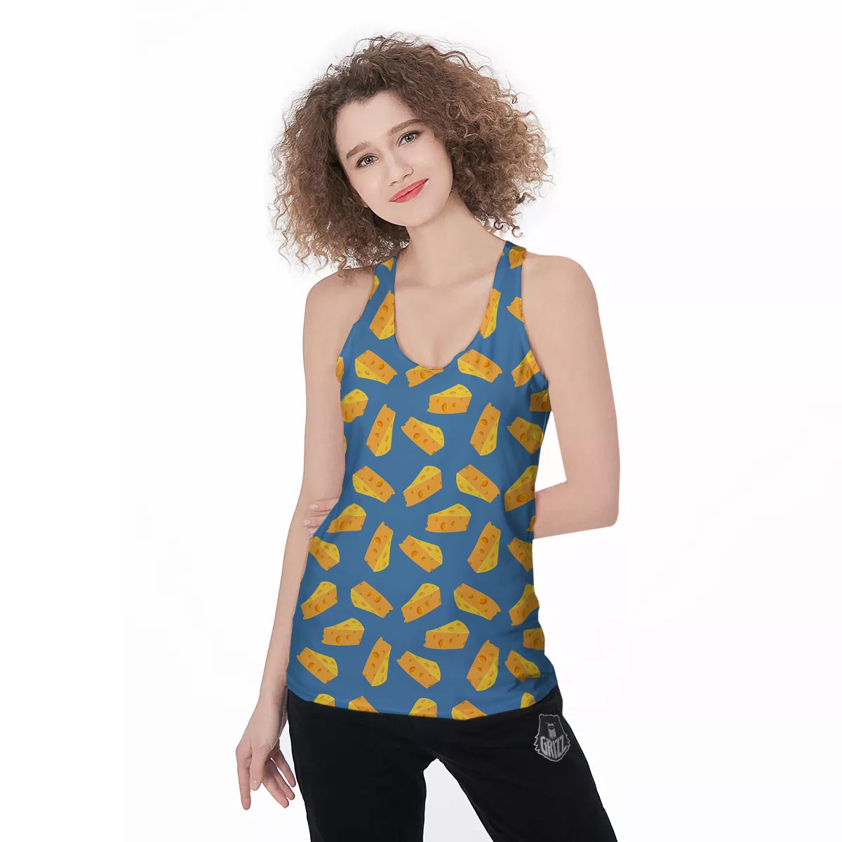 Cheese Slice Print Pattern Women's Racerback Tank Top-grizzshop