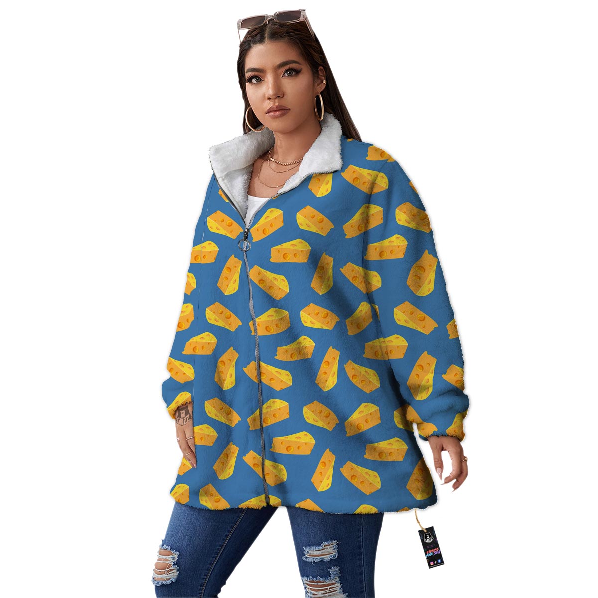 Cheese Slice Print Pattern Women's Sherpa Jacket-grizzshop
