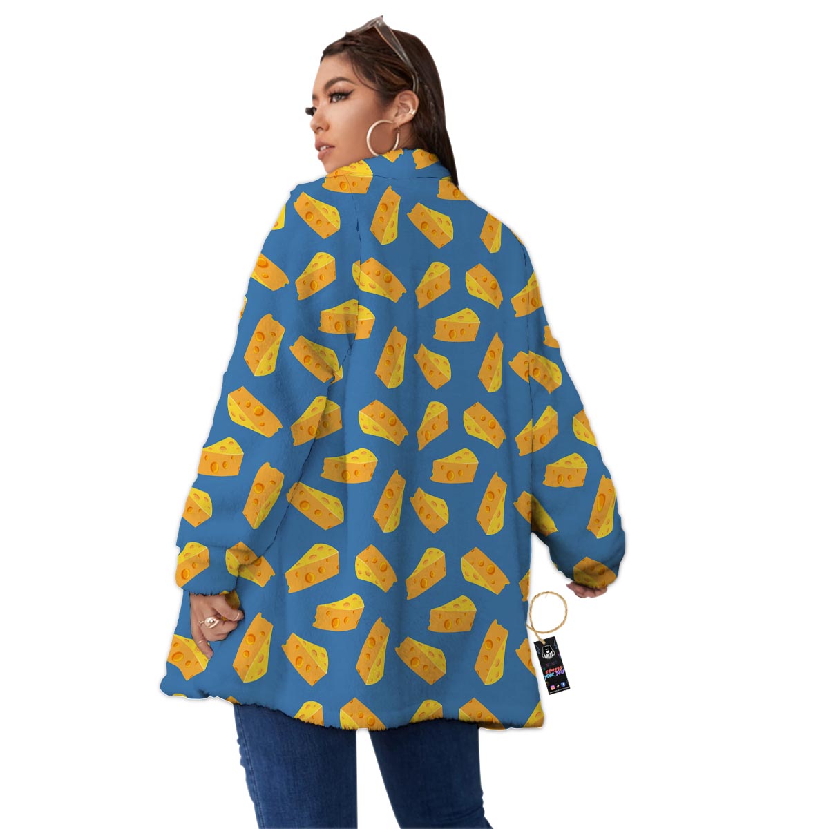 Cheese Slice Print Pattern Women's Sherpa Jacket-grizzshop