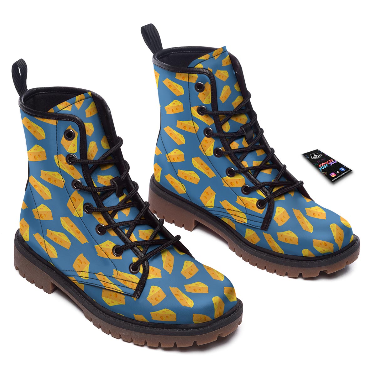 Cheese Slice Print Pattern Work Boots-grizzshop