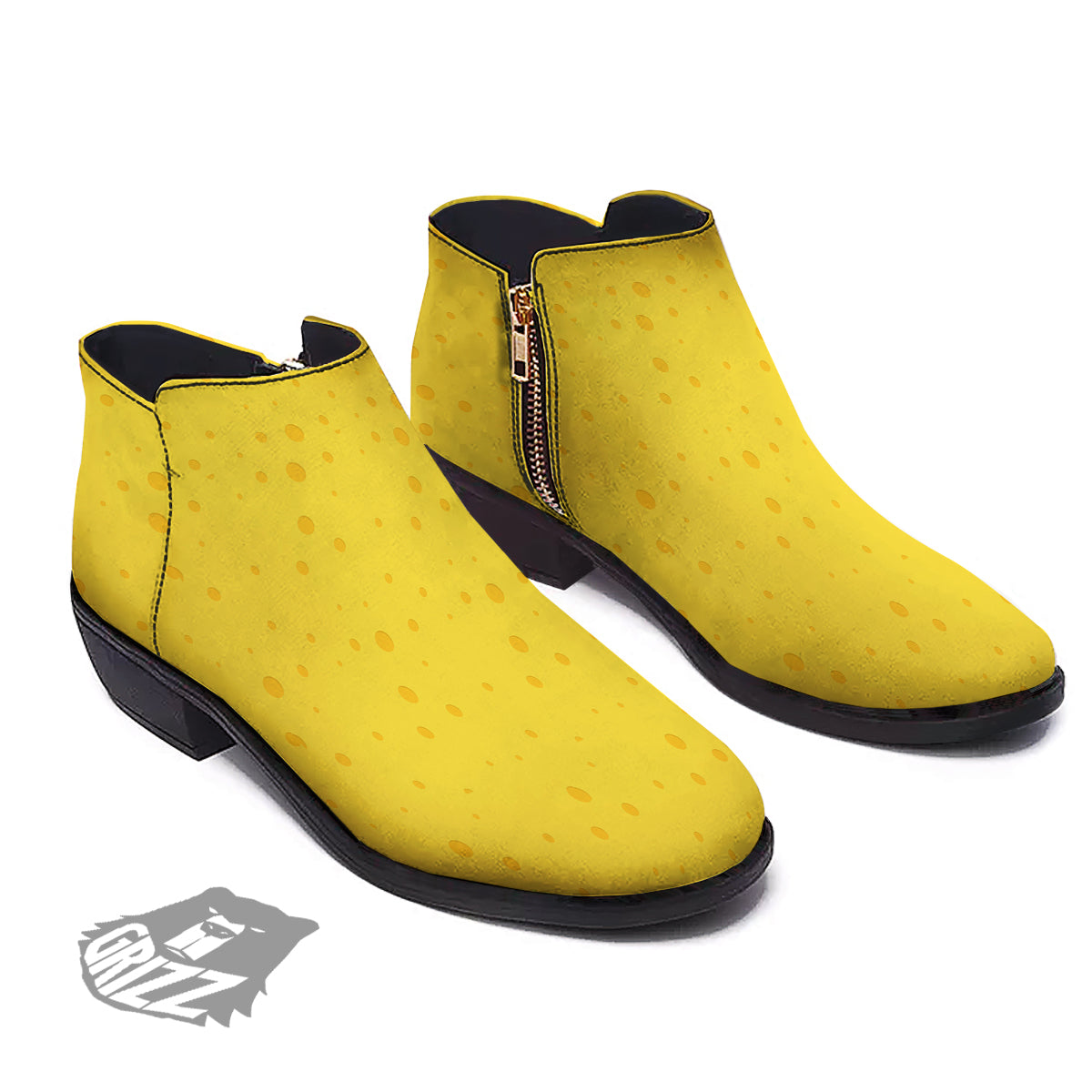 Cheese Yellow Print Pattern Ankle Boots-grizzshop