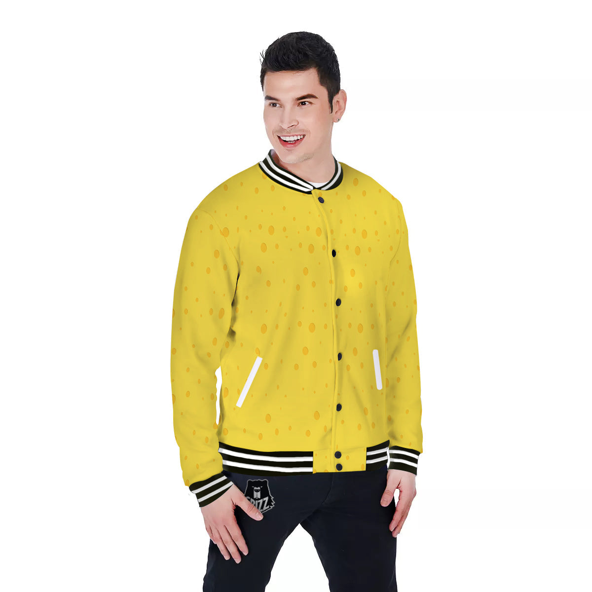 Cheese Yellow Print Pattern Baseball Jacket-grizzshop