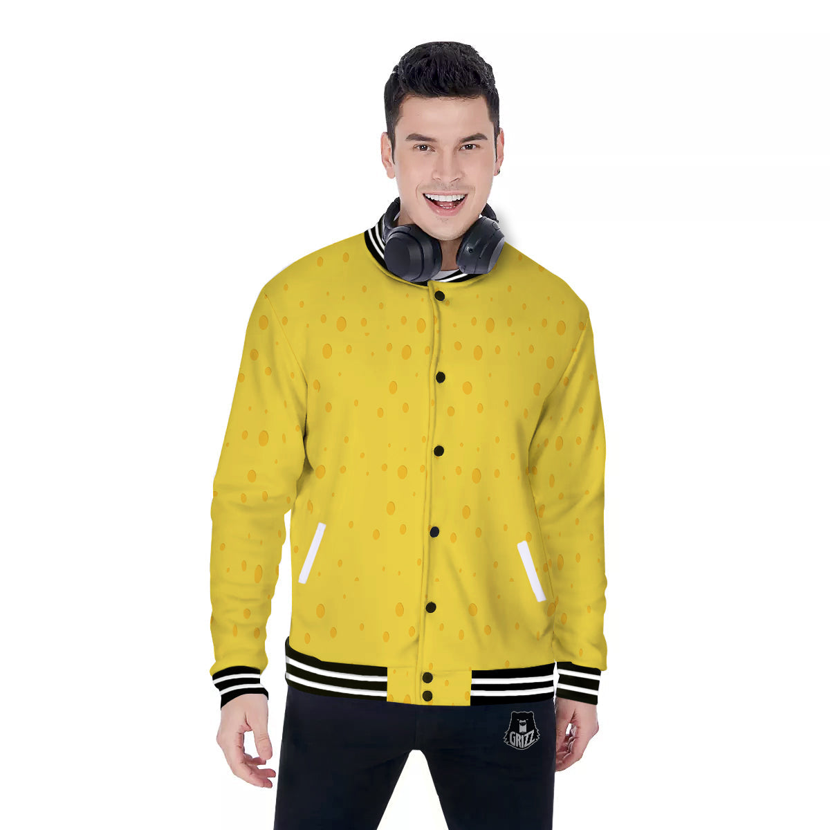 Cheese Yellow Print Pattern Baseball Jacket-grizzshop