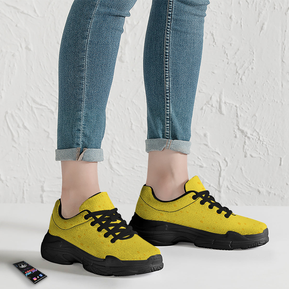 Cheese Yellow Print Pattern Black Chunky Shoes-grizzshop