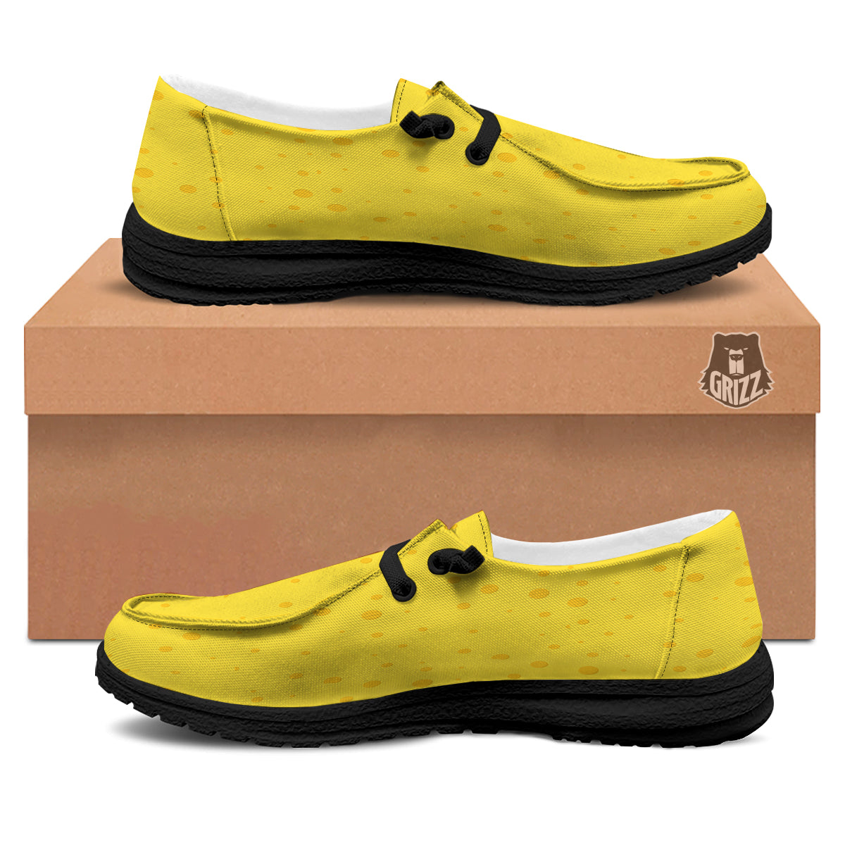 Cheese Yellow Print Pattern Black Loafers-grizzshop
