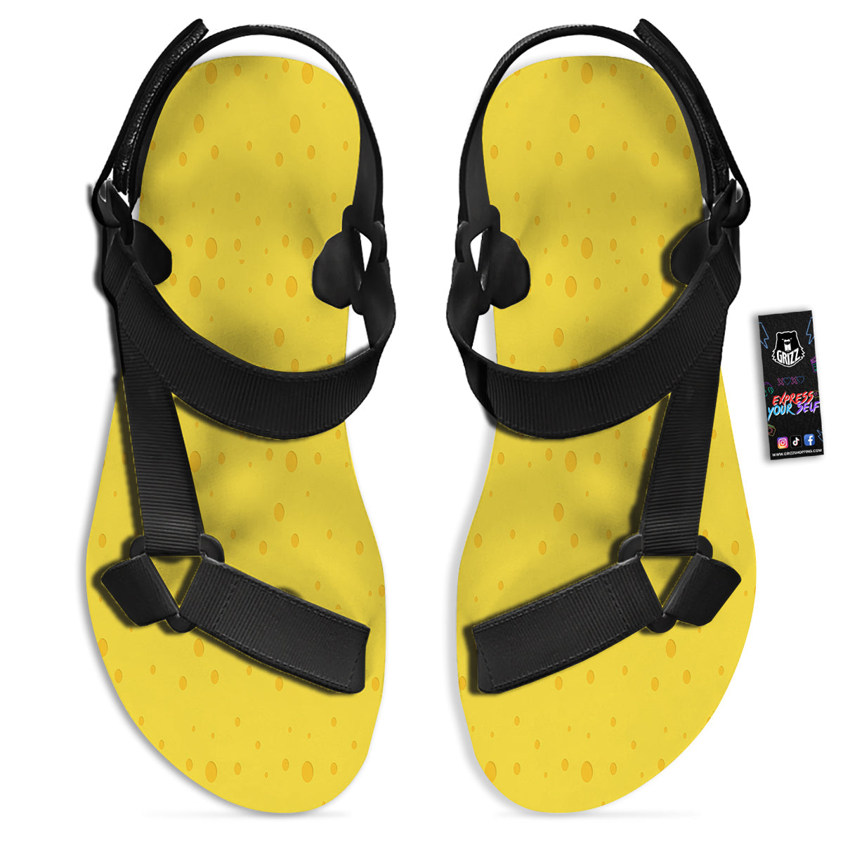 Cheese Yellow Print Pattern Black Open Toe Sandals-grizzshop