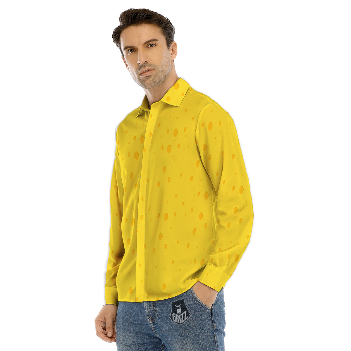 Cheese Yellow Print Pattern Men's Dress Shirts-grizzshop
