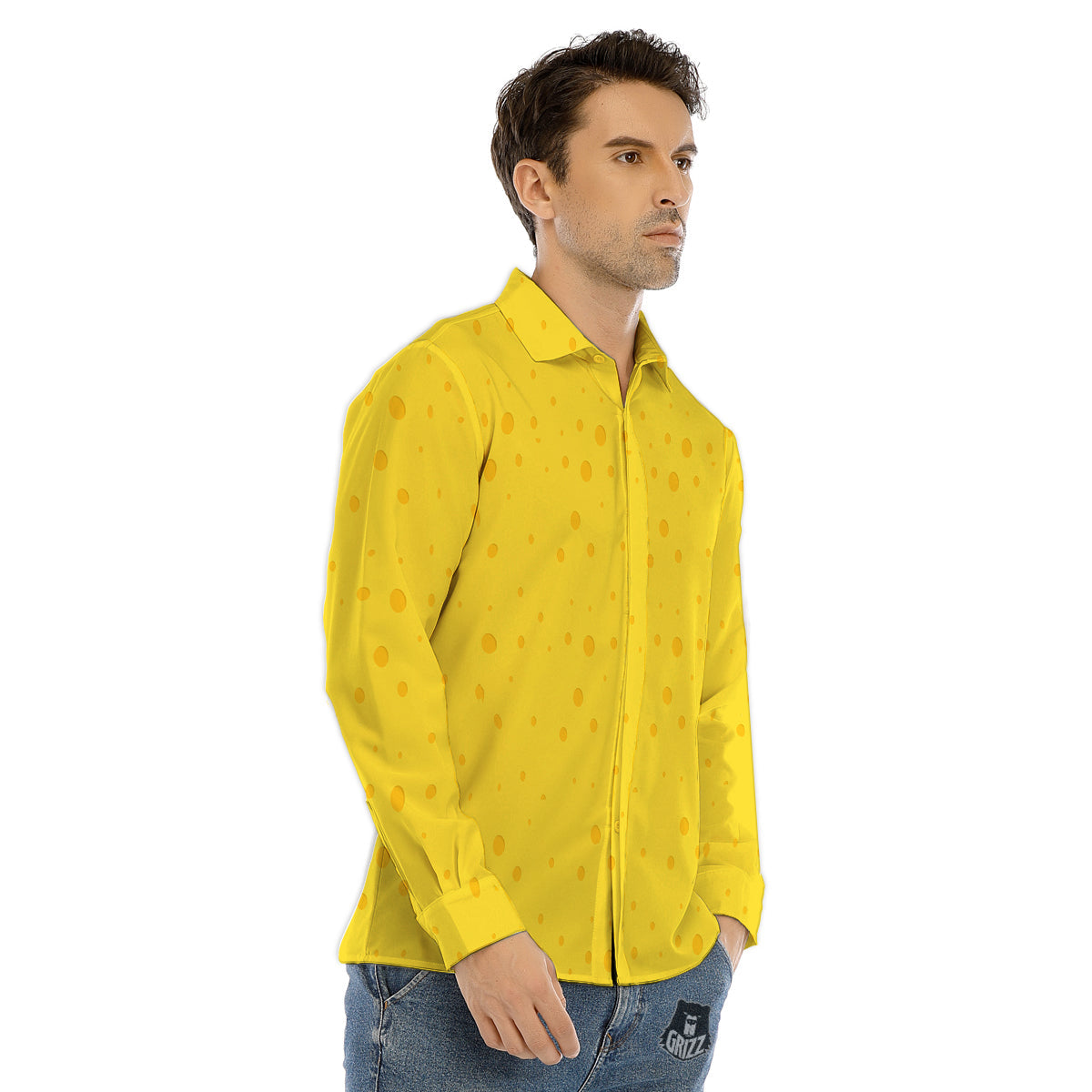 Cheese Yellow Print Pattern Men's Dress Shirts-grizzshop